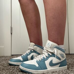 Nike Jordan 1 Mid Women's Blue and White Sneakers